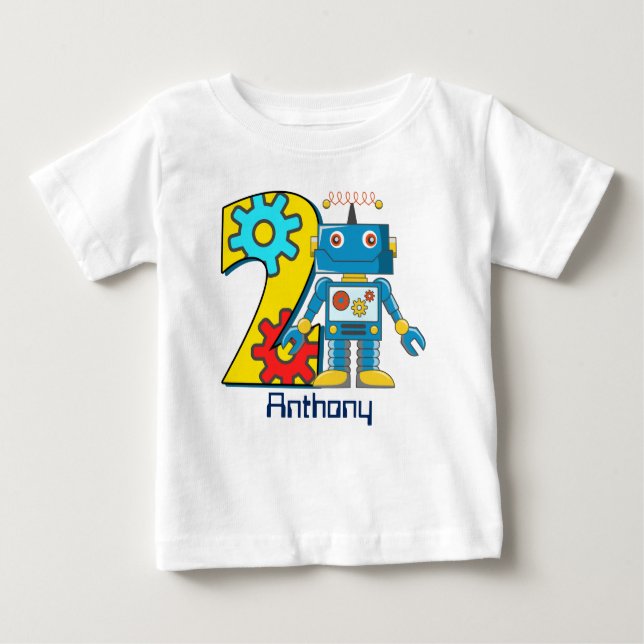 Anpassningsbarna Robot 2:a födelsedagen Tee Shirt (Framsida)