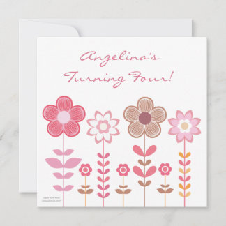 Anpassningsbarna Rosa Flowers Birthday bjudande Inbjudningar