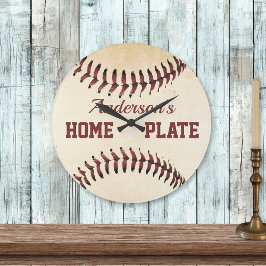 Anpassningsbarna Rustic Baseball Strings Home Plat Stor Klocka