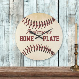 Anpassningsbarna Rustic Baseball Strings Home Plat Stor Klocka