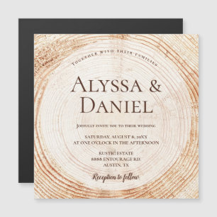 Anpassningsbarna Rustic Bröllop Natural Wood Slice Magnetisk Inbjudningskort