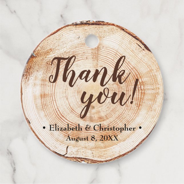 Anpassningsbarna Rustic Wood cut Bröllop Tack Gåvor Etiketter (Framsida)