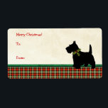 Anpassningsbarna Scottie Hund Traditional Play Fraktsedel<br><div class="desc">Black Scottish Terrier Hund med jul Holly collar med Scotch Tartan Play Helgdag Mönster. Perfekt personlig helgdag märkre för gåva till ägare av sällskapsdjur och djur älskare.</div>