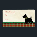 Anpassningsbarna Scottie Hund Traditional Play Fraktsedel<br><div class="desc">Black Scottish Terrier Hund med jul Holly collar med Scotch Tartan Play Helgdag Mönster. Perfekt personlig helgdag märkre för gåva till ägare av sällskapsdjur och djur älskare.</div>