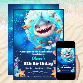 Anpassningsbarna Shark Bassäng Födelsedagsfest Boy Inbjudningar