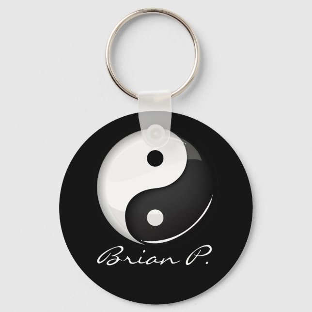 Anpassningsbarna Shiny Round Yin Yang Symbol Nyckelring (Framsida)