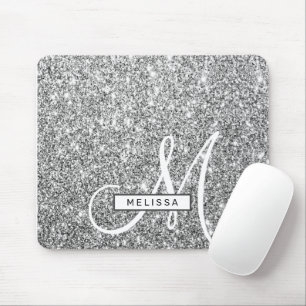 Anpassningsbarna Silver Glitter Gnistra Monogramme Musmatta
