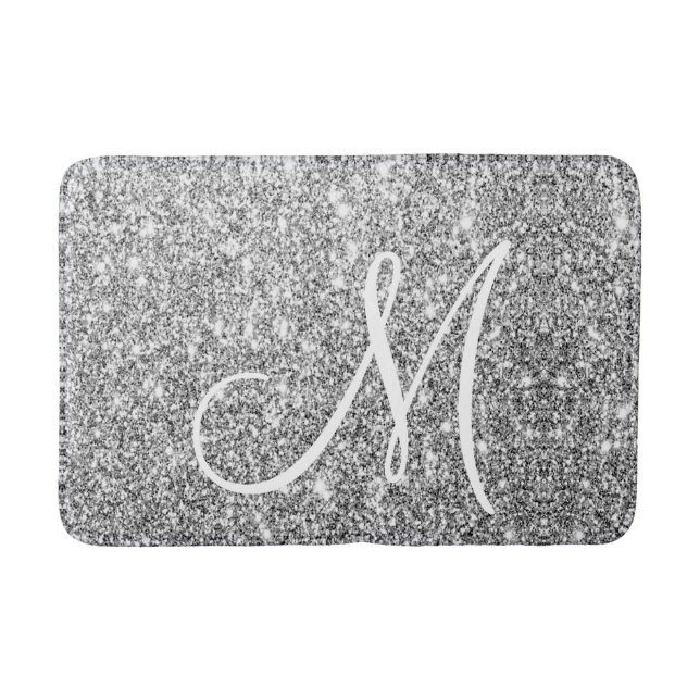 Anpassningsbarna Silver Glitter Snyggt Monogrammed Badrumsmatta (Framsidan)
