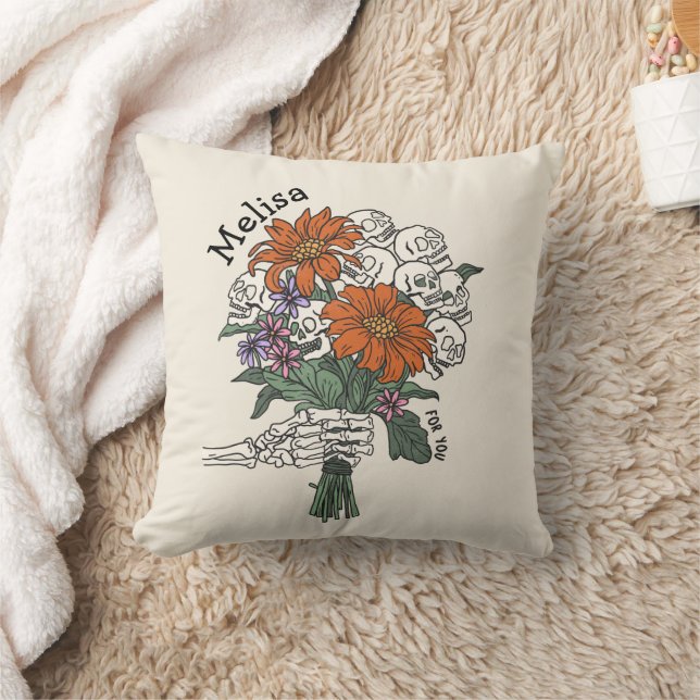 Anpassningsbarna Skull Flower Bouquet Halloween Kudde (Filt)