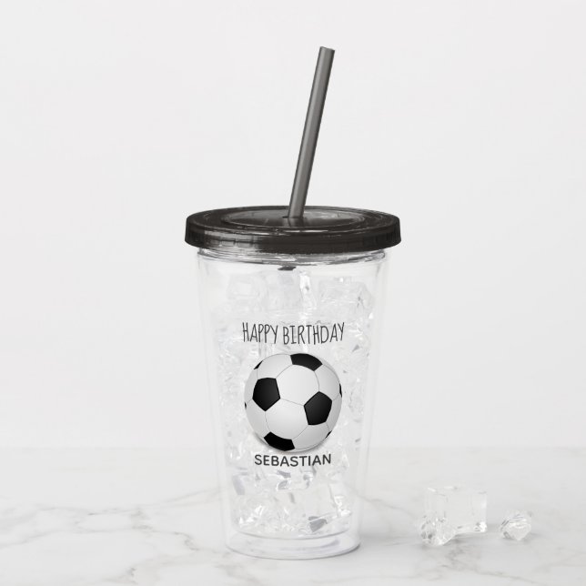 Anpassningsbarna Soccer Ball Black White Take Away Mugg (Baksida Ice)