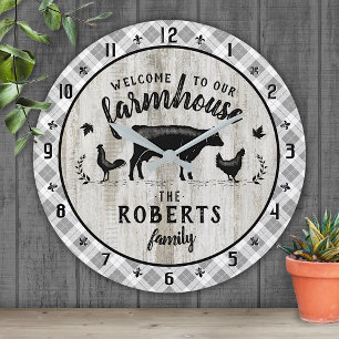 Anpassningsbarna Stil Rustic Play Barn Wood Cow  Rund Klocka