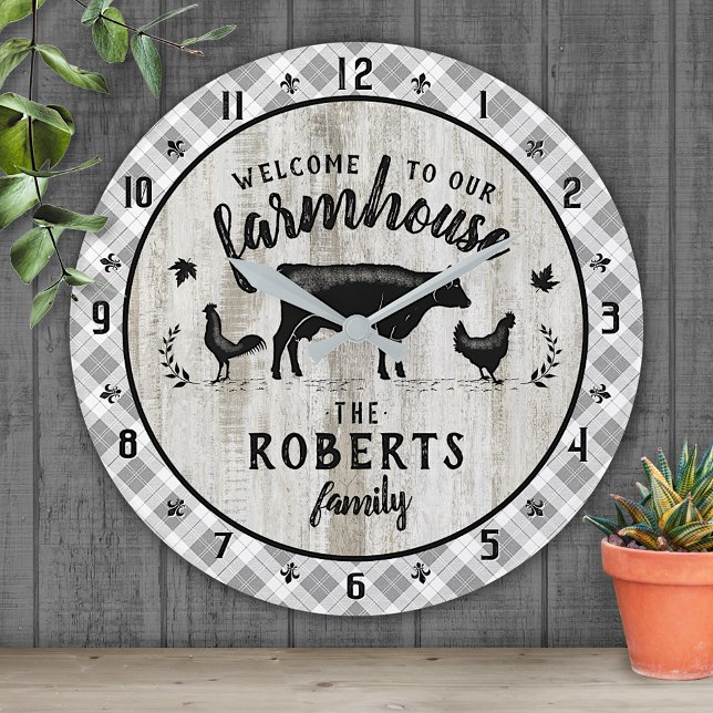 Anpassningsbarna Stil Rustic Play Barn Wood Cow  Rund Klocka (Skapare uppladdad)