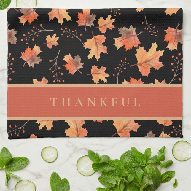 Anpassningsbarna Svart för höstmönstret guld Löv Kökshandduk (Vikta)