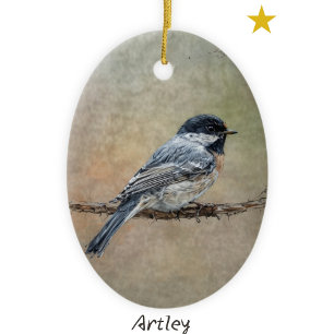 Anpassningsbarna Svart, kapad Chickadee Bird Paint Julgransprydnad Keramik