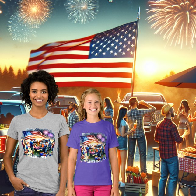 Anpassningsbarna Tailgate Time Party Lastbil Firew T Shirt (Tailgate Time Fireworks and American Flag 2 T-Shirts)
