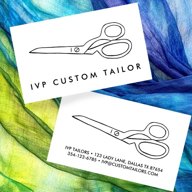 Anpassningsbarna Tailor Fabric Sissors Chic Line T Visitkort (Tailor Fabric Scissors Chic Line Drawing CUSTOM Business Card
)