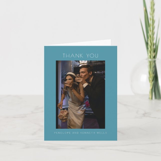 Anpassningsbarna Teal Blue Bröllop i modern Elegan Tack Kort (Framsida)