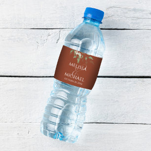 Anpassningsbarna Terracotta Bröllop Script Vattenflaskor Etikett