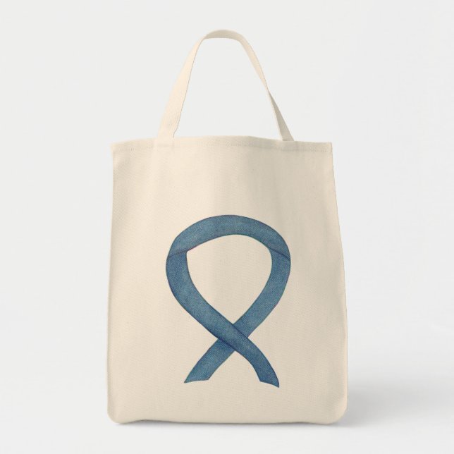 Anpassningsbarna Tote Bag för denim Awareness Ribb Tygkasse (Framsidan)