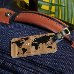 Anpassningsbarna Travel Wood World Map Bagagebricka