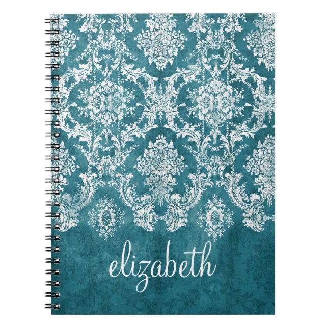 Anpassningsbarna Turcos Grungy Damask Pattern Anteckningsbok Med Spiral (Framsidan)