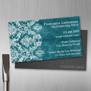 Anpassningsbarna Turcos Grungy Damask Pattern Magnetiska Visitkort