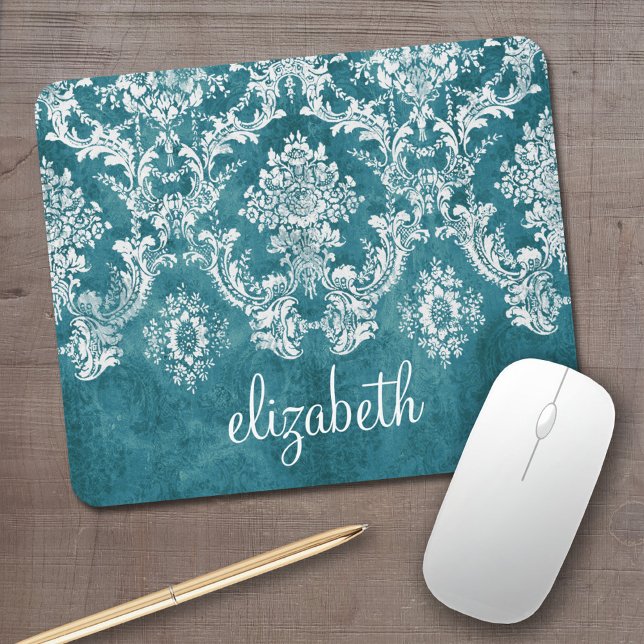 Anpassningsbarna Turcos Grungy Damask Pattern Musmatta (Personalized mouse pad with your name)