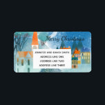 Anpassningsbarna Typografi över julbyscen Adressetikett<br><div class="desc">Jul Party Adressetiketter med festen Village. Anpassningsbar-typografi för enkel anpassning av hälsning och ditt namn och adress.</div>