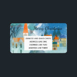 Anpassningsbarna Typografi över julbyscen Adressetikett<br><div class="desc">Jul Party Adressetiketter med festen Village. Anpassningsbar-typografi för enkel anpassning av hälsning och ditt namn och adress.</div>