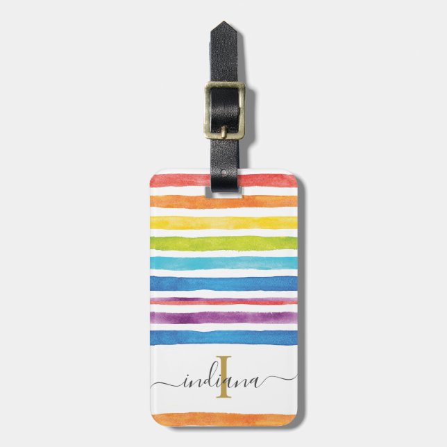 Anpassningsbarna Watercolor Rand Monogram Script Bagagebricka (Vertikal Framsida)