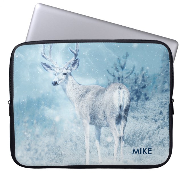 Anpassningsbarna Winter Hjort och Gräs Träd Laptop Sleeve (Framsidan)