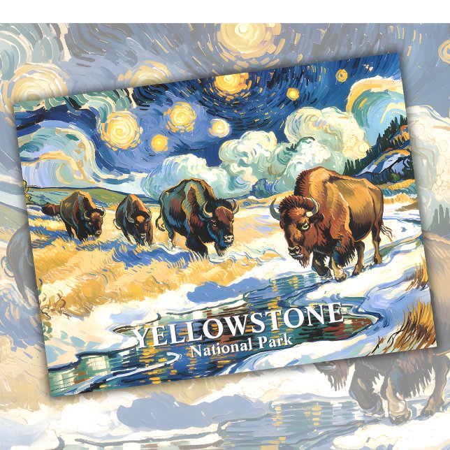 Anpassningsbarna Yellowstone Bison Herd Van Gogh S Vykort (Yellowstone Bison Herd Van Gogh Style Custom Text Postcard)