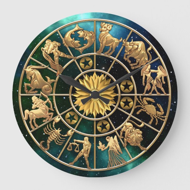 Anpassningsbarna Zodiac Signs Femmedlems Family Gu Stor Klocka (Framsida)