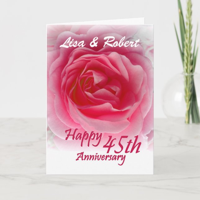 ANPASSNINGSBARNAMN - 45th årsdag med rosa ros Kort (Framsida)