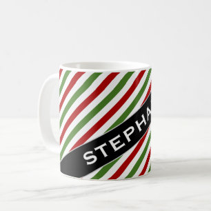 Anpassningsbarnamn + Rött, vit & grönt görat Kaffemugg