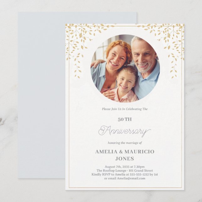 Anpassningsbarnas Elegant 50:e Bröllop-årsdagen Inbjudningar (Fram/baksida)