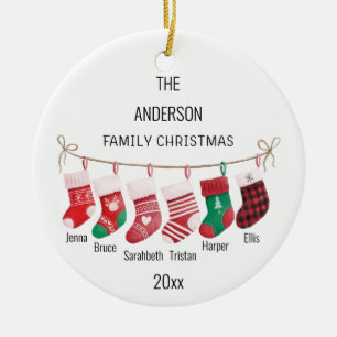 Anpassningsbarnas familj med sex lager Namn och ju Julgransprydnad Keramik
