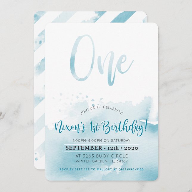 ANPASSNINGSBARNAS första födelsedag inbjudan för N (Fram/baksida)