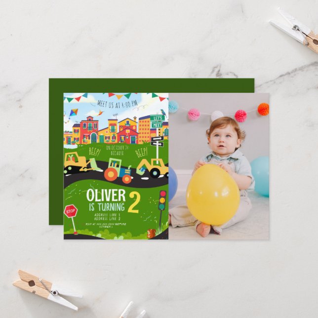 Anpassningsbarnas foto, Gröntens traktorfödelsedag Inbjudningar (Fram/Back In Situ)