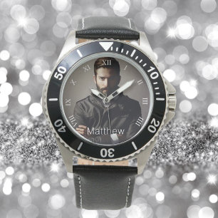 Anpassningsbarnas fotopojkvän make monogram vit armbandsur