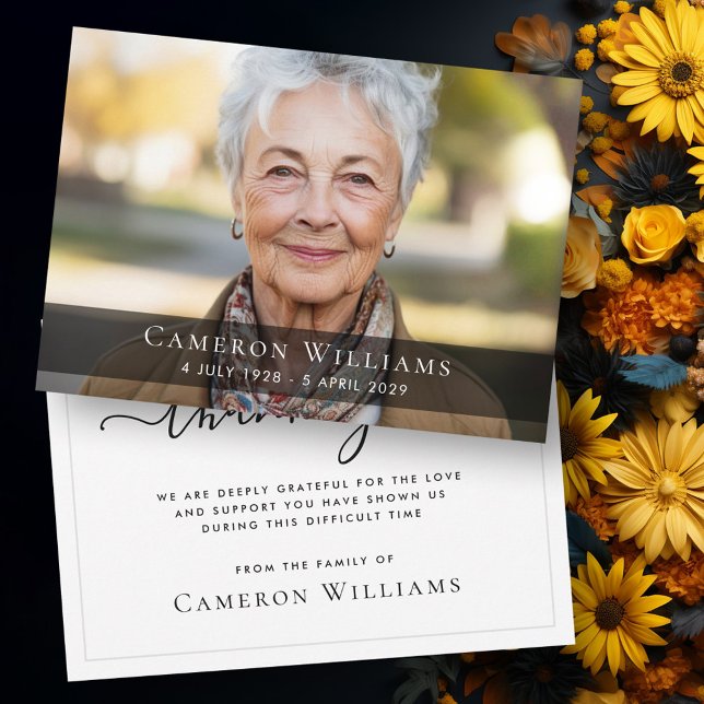 Anpassningsbarnas fotosympati - tack för ditt kort (Custom photo sympathy bereavement thank you card)