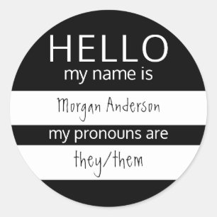 Anpassningsbarnas HEJ Mina Namn Pronouns är Runt Klistermärke