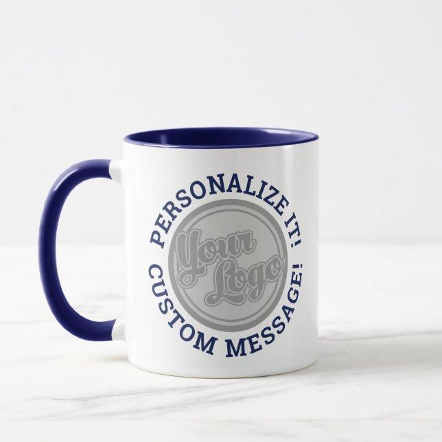 Anpassningsbarnas Logotyp Beskär runt blå text Mug Mugg (Vänster)