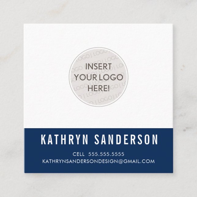 ANPASSNINGSBARNAS LOGOTYP - modern, minsta marinbl Fyrkantigt Visitkort (Framsida)