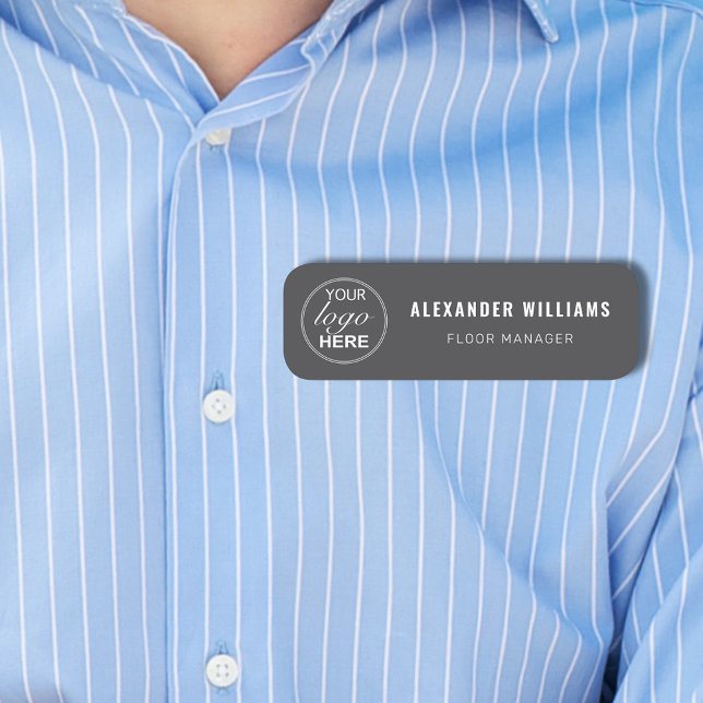 Anpassningsbarnas Logotyp och medarbetare Namnbricka (Custom business your logo here employee name and job tag gray professional modern design)