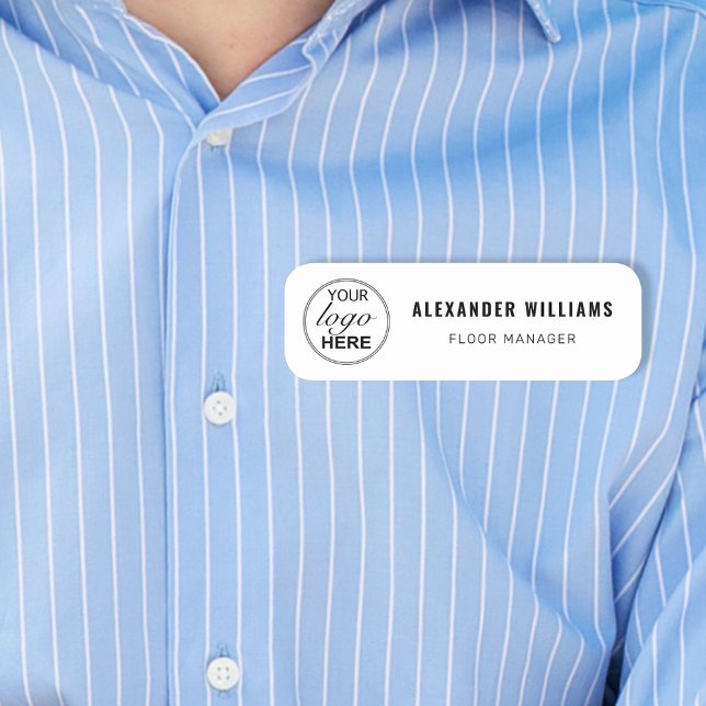 Anpassningsbarnas Logotyp och medarbetare Namnbricka (Custom Business logo employee name and job title name simple black and white tag)