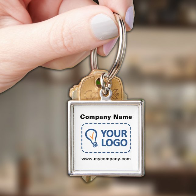 Anpassningsbarnas Logotyp och texttäcksrektangel Fyrkantig Silverfärgad Nyckelring (Skapare uppladdad)
