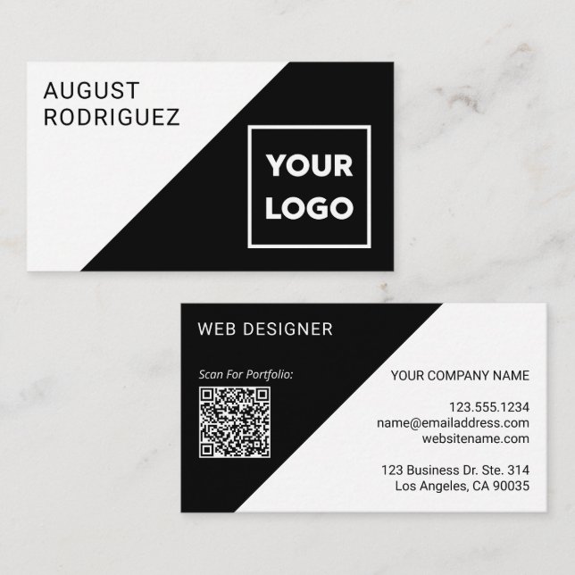 Anpassningsbarnas Logotyp QR Black White Geometric Visitkort (Fram/baksida)