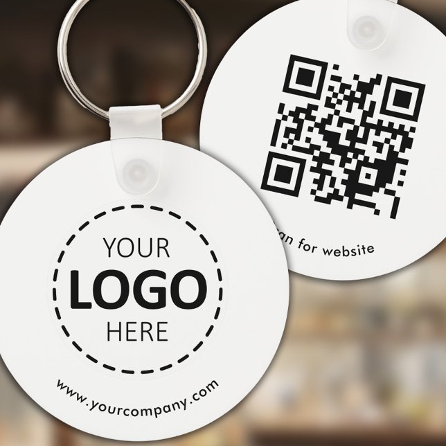 Anpassningsbarnas Logotyp, QR-kod och Text, Vit Nyckelring (Skapare uppladdad)