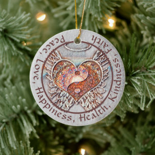 Anpassningsbarnas meddelande Yin Yang Heart Julgransprydnad Keramik